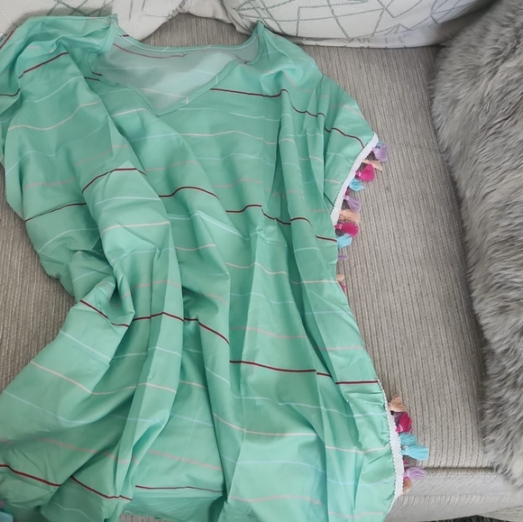 Women Tassel Dress Summer V Neck Ladies Blouse Shirt Swimming Tops Striped Bikin - Picture 2 of 3